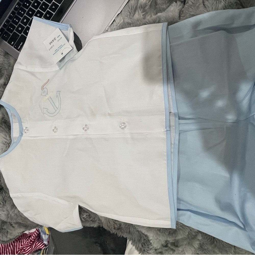 White and Light Blue Nautical Pajama Set